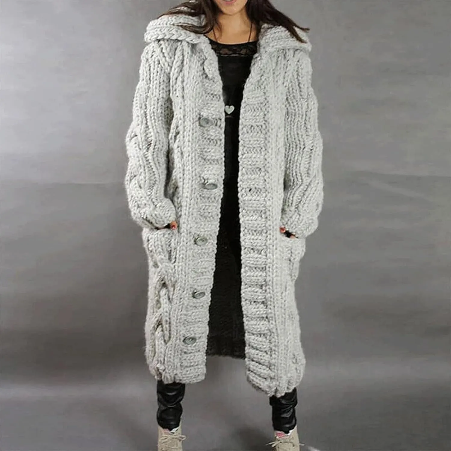 2023 Hand-Knitted Thick-Line Jumper Coat Women Long Knitted Cardigan Long Sleeve Thicken Winter Plus Size Sweater