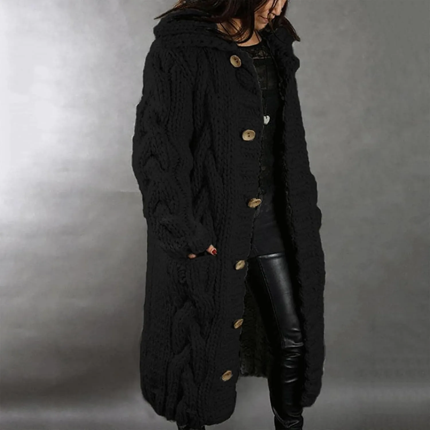 2023 Hand-Knitted Thick-Line Jumper Coat Women Long Knitted Cardigan Long Sleeve Thicken Winter Plus Size Sweater