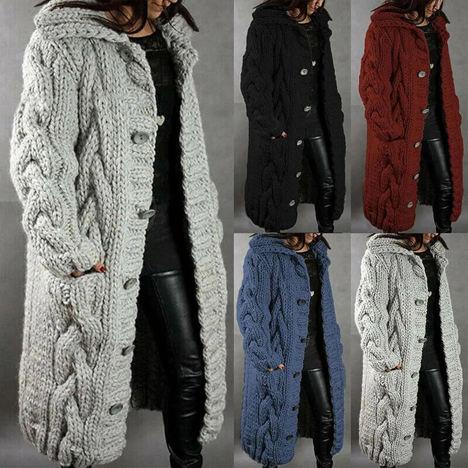 2023 Hand-Knitted Thick-Line Jumper Coat Women Long Knitted Cardigan Long Sleeve Thicken Winter Plus Size Sweater