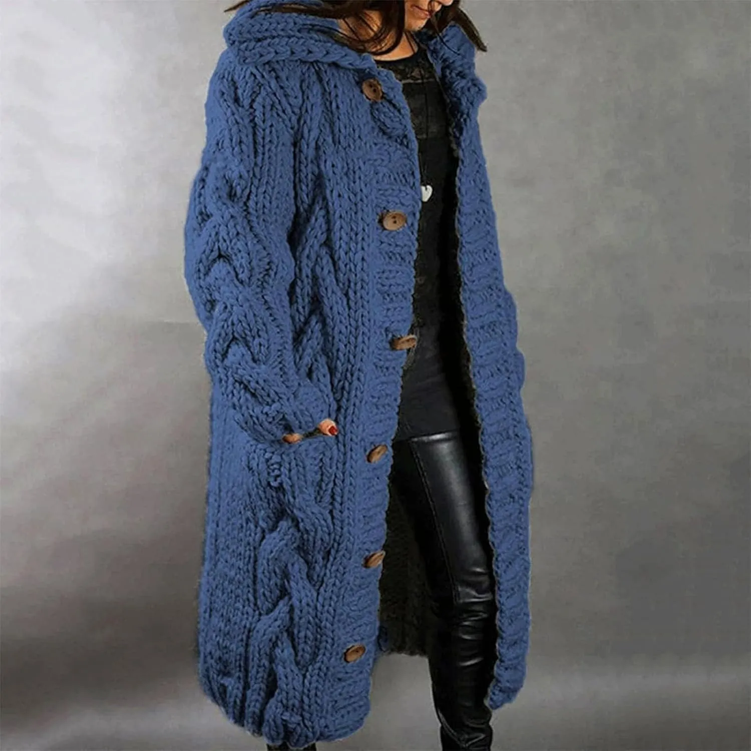 2023 Hand-Knitted Thick-Line Jumper Coat Women Long Knitted Cardigan Long Sleeve Thicken Winter Plus Size Sweater