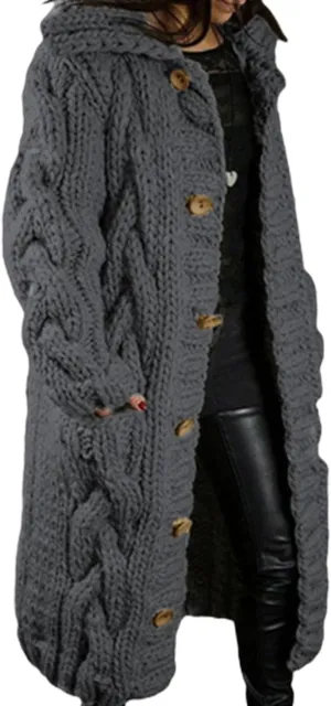 2023 Hand-Knitted Thick-Line Jumper Coat Women Long Knitted Cardigan Long Sleeve Thicken Winter Plus Size Sweater