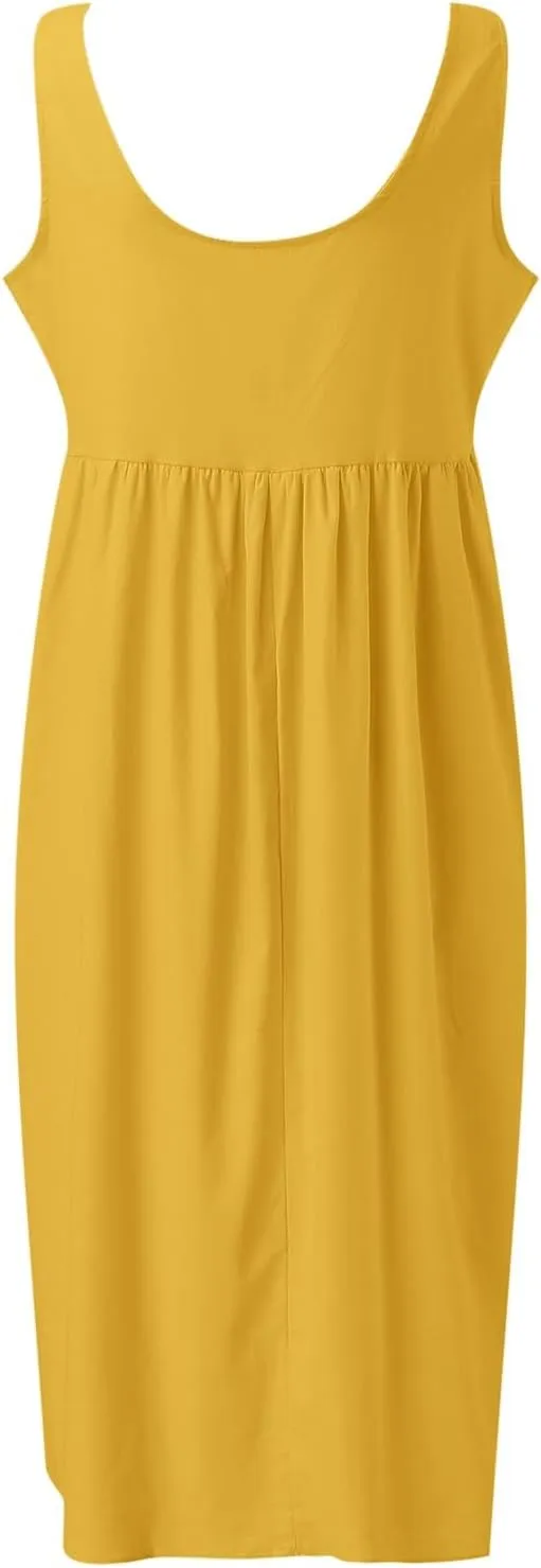 A Line Dresses for Women 2025 Plus Size A Line Mini Dress Solid Midi Summer Dresses Sleeveless Casual Jumper Skirt