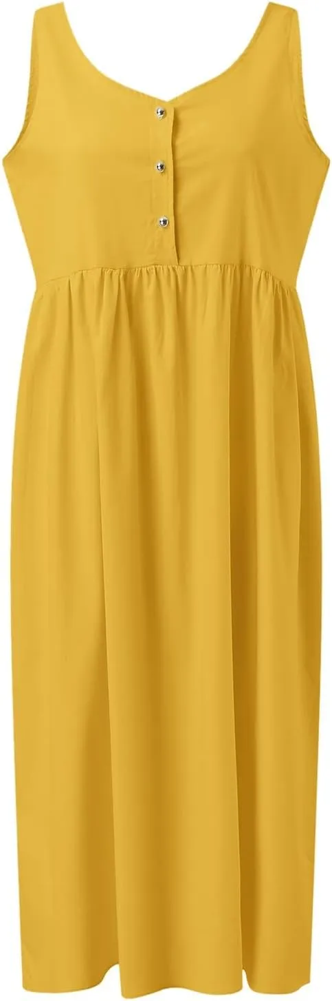 A Line Dresses for Women 2025 Plus Size A Line Mini Dress Solid Midi Summer Dresses Sleeveless Casual Jumper Skirt