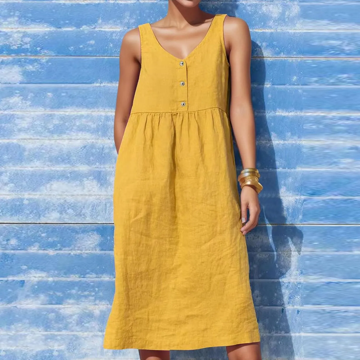 A Line Dresses for Women 2025 Plus Size A Line Mini Dress Solid Midi Summer Dresses Sleeveless Casual Jumper Skirt