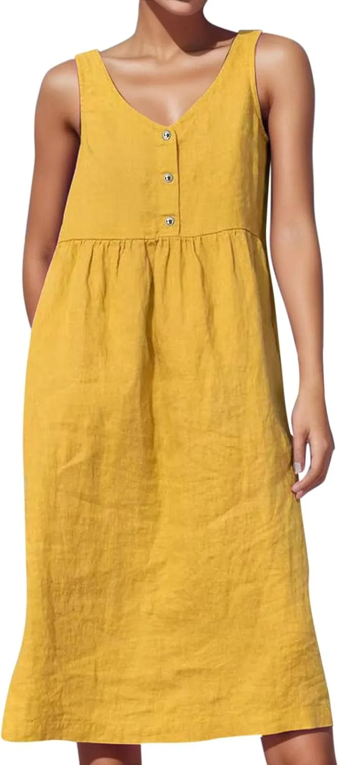 A Line Dresses for Women 2025 Plus Size A Line Mini Dress Solid Midi Summer Dresses Sleeveless Casual Jumper Skirt