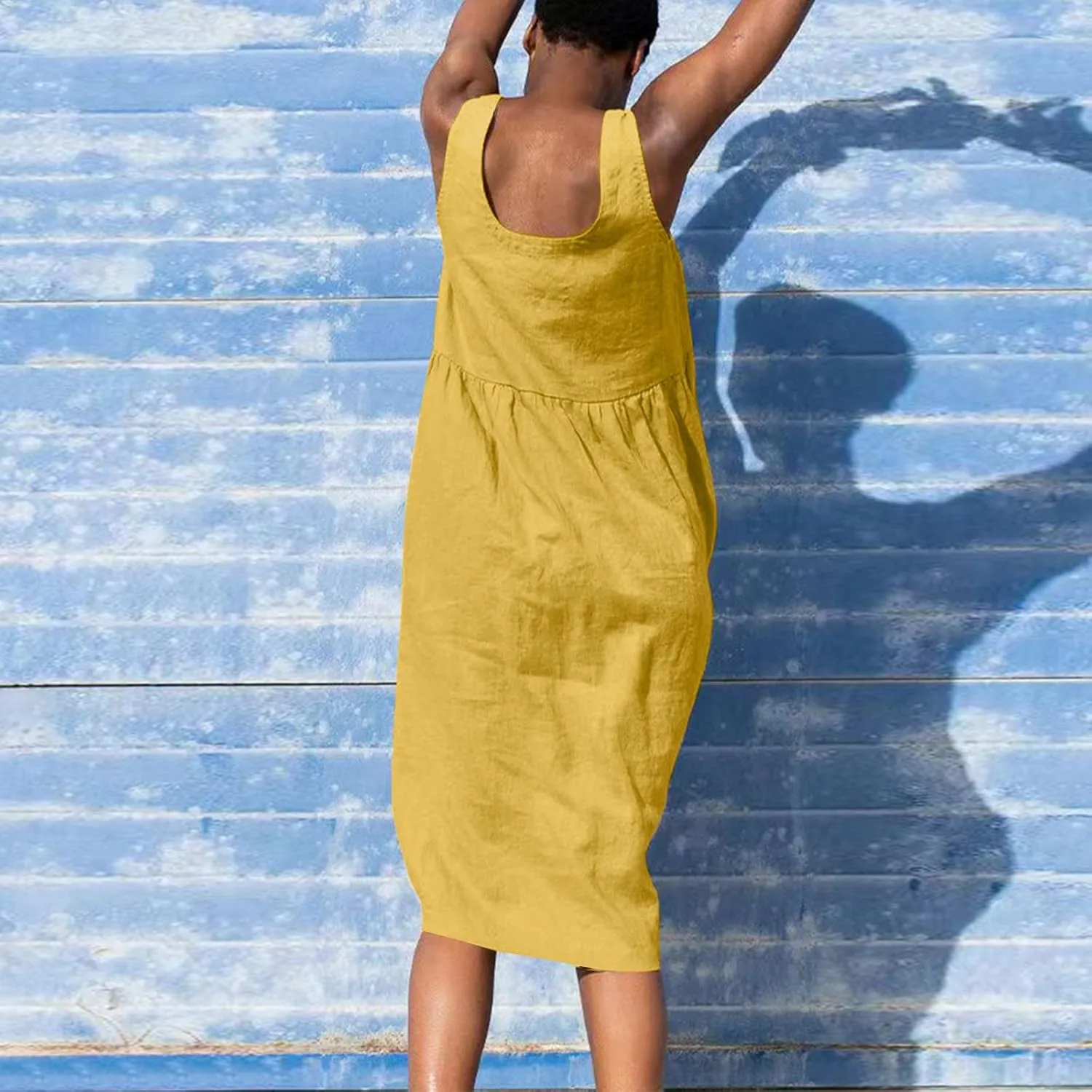 A Line Dresses for Women 2025 Plus Size A Line Mini Dress Solid Midi Summer Dresses Sleeveless Casual Jumper Skirt