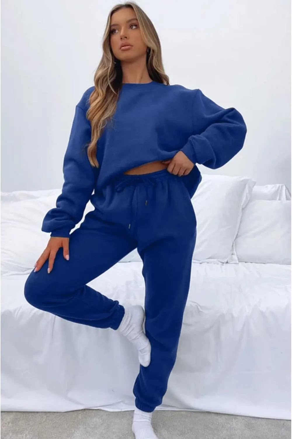 Alunzoem Jogger Sets for Women 2 Piece Sweatsuit Outfits Long Sleeve Pullover Sweatshirt Pants Set Tracksuit