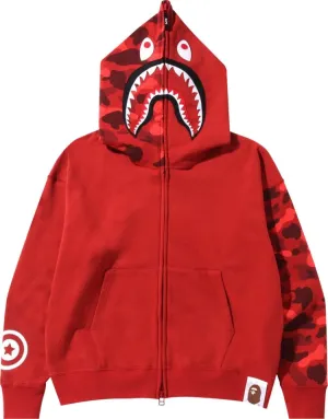 BAPE Color Camo Giant Shark Loose Fit Full Zip Hoodie 'Red', Red