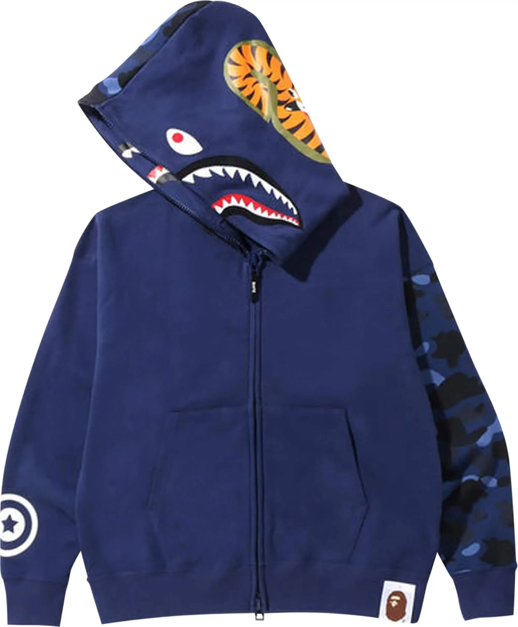 Bape Color Camo Giant Shark Loose Fit Full Zip Sweatshirt, Blue