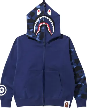 Bape Color Camo Giant Shark Loose Fit Full Zip Sweatshirt, Blue