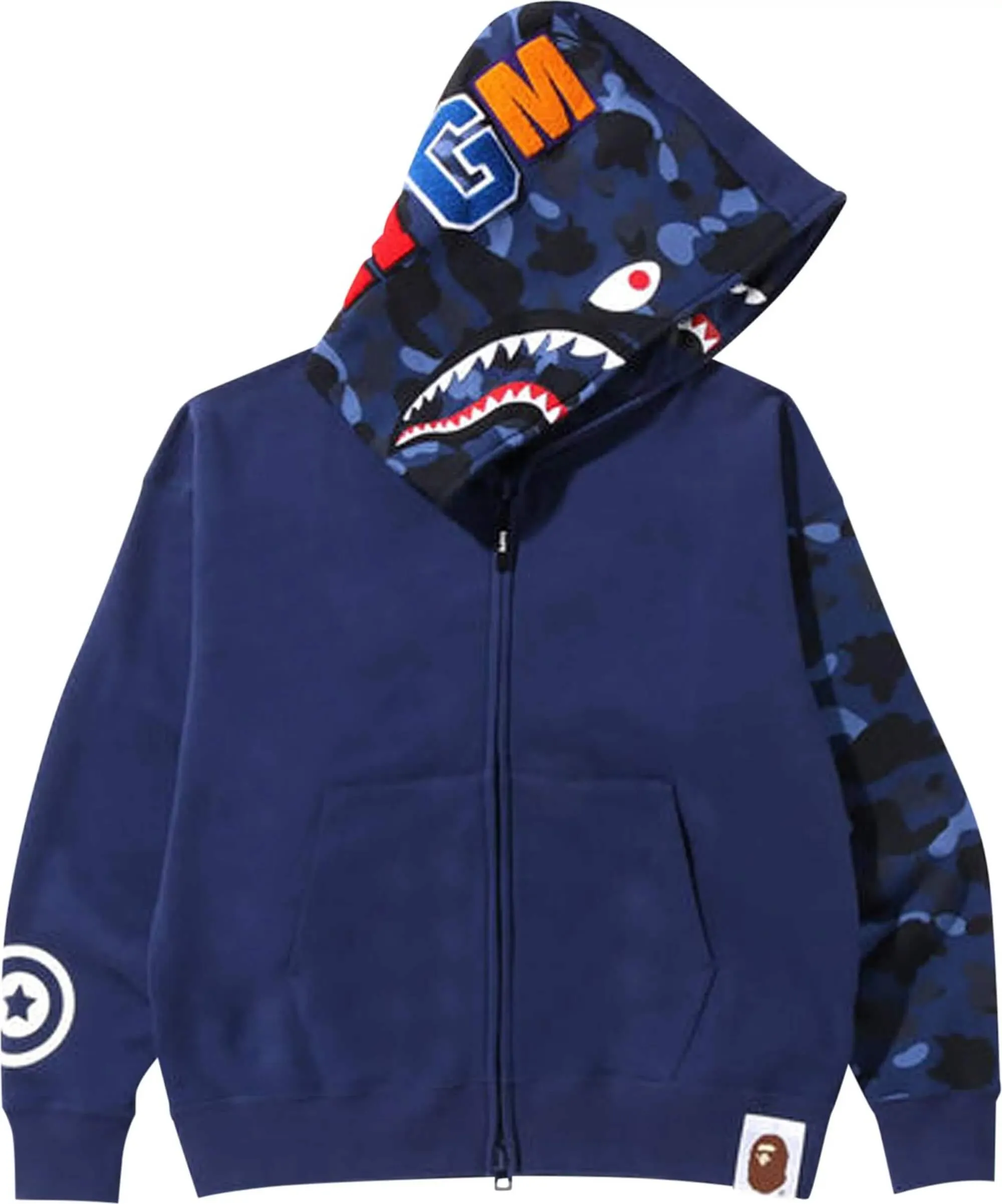 Bape Color Camo Giant Shark Loose Fit Full Zip Sweatshirt, Blue
