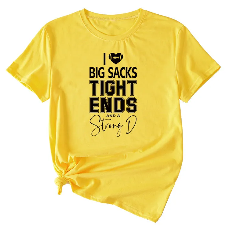 Big sacks Tight Ends Letter Large Women's Short Sleeve T-shirt