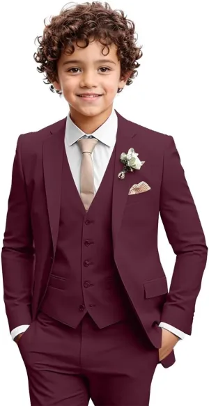 Boys Formal Suit 3 Piece Toddler Tuxedos for Wedding Slim Fit Kids Outfit Jacket Vest Pants for Teen Boy School Prom
