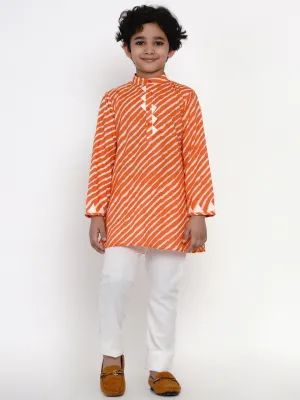 Boy's Orange & Offwhite Kurta Pyjama Set for Boys - NOZ2TOZ KIDS