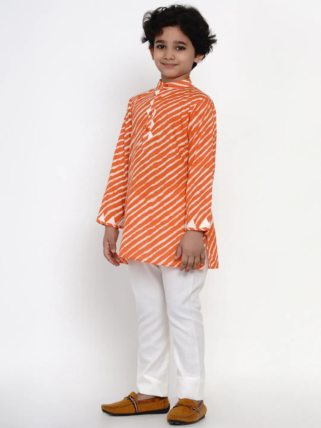 Boy's Orange & Offwhite Kurta Pyjama Set for Boys - NOZ2TOZ KIDS
