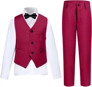 Boys Suit 4-Pieces Toddler Tuxedo Vest Pants Set Suits for Boys Communion Dress Clothes Ring Bearer Outfit