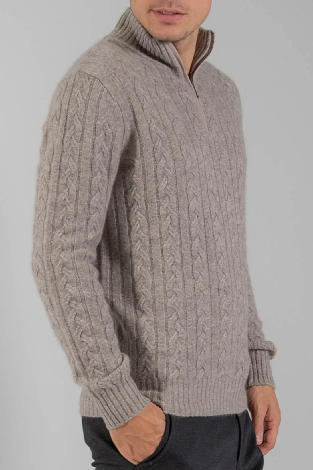 CABLE SUEDE TRIM QUARTER ZIP