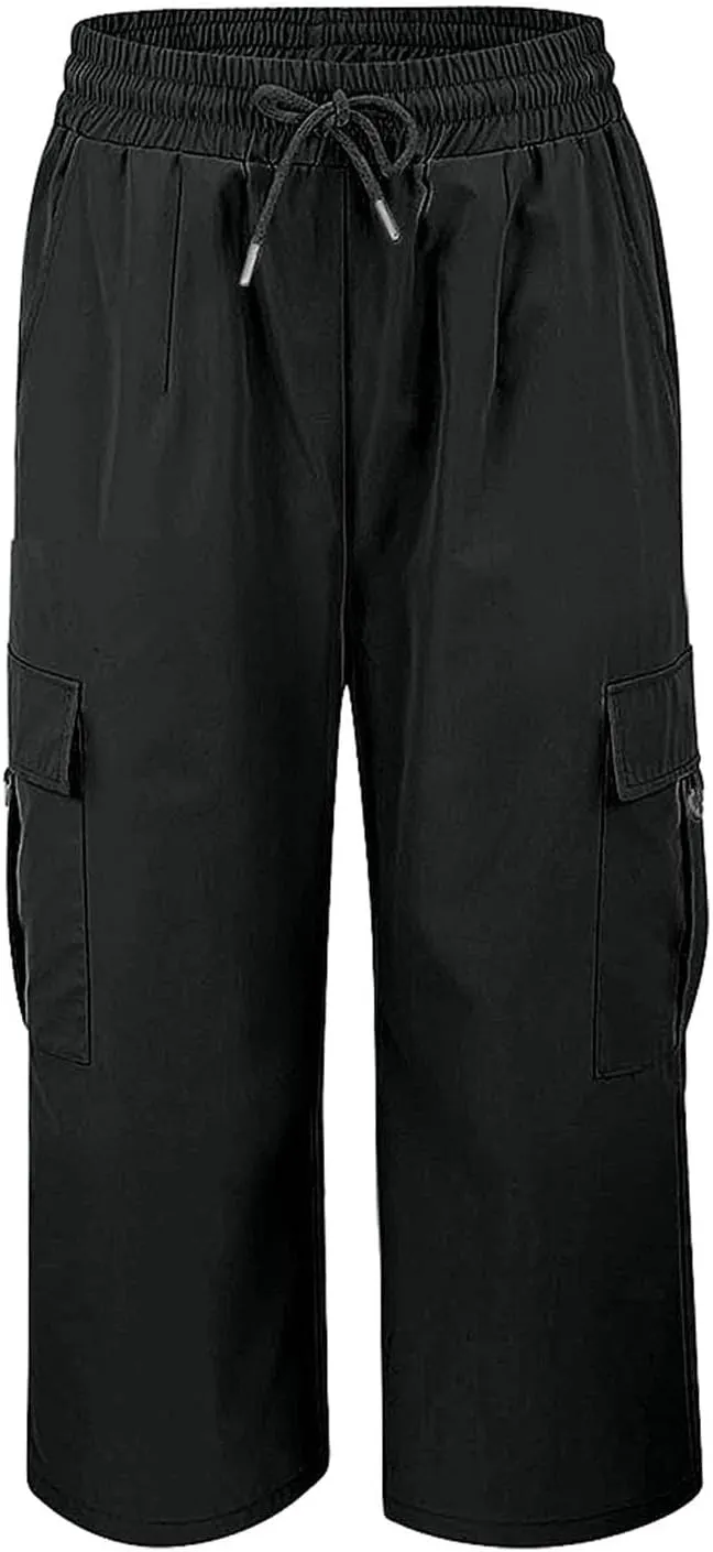 Cargo Capris for Women with Pocket Summer Mid Rise Lightweight Elastic Waist Pants Stretchy Tactical Tavel Hiking Pant