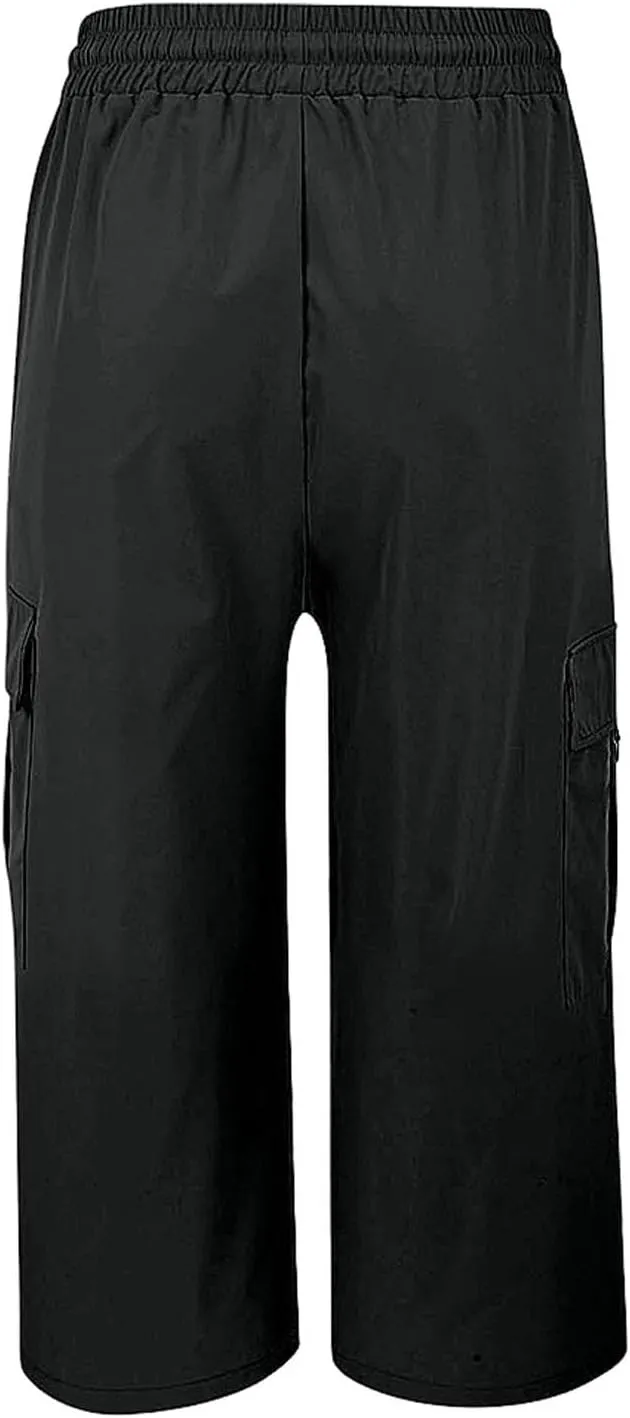 Cargo Capris for Women with Pocket Summer Mid Rise Lightweight Elastic Waist Pants Stretchy Tactical Tavel Hiking Pant