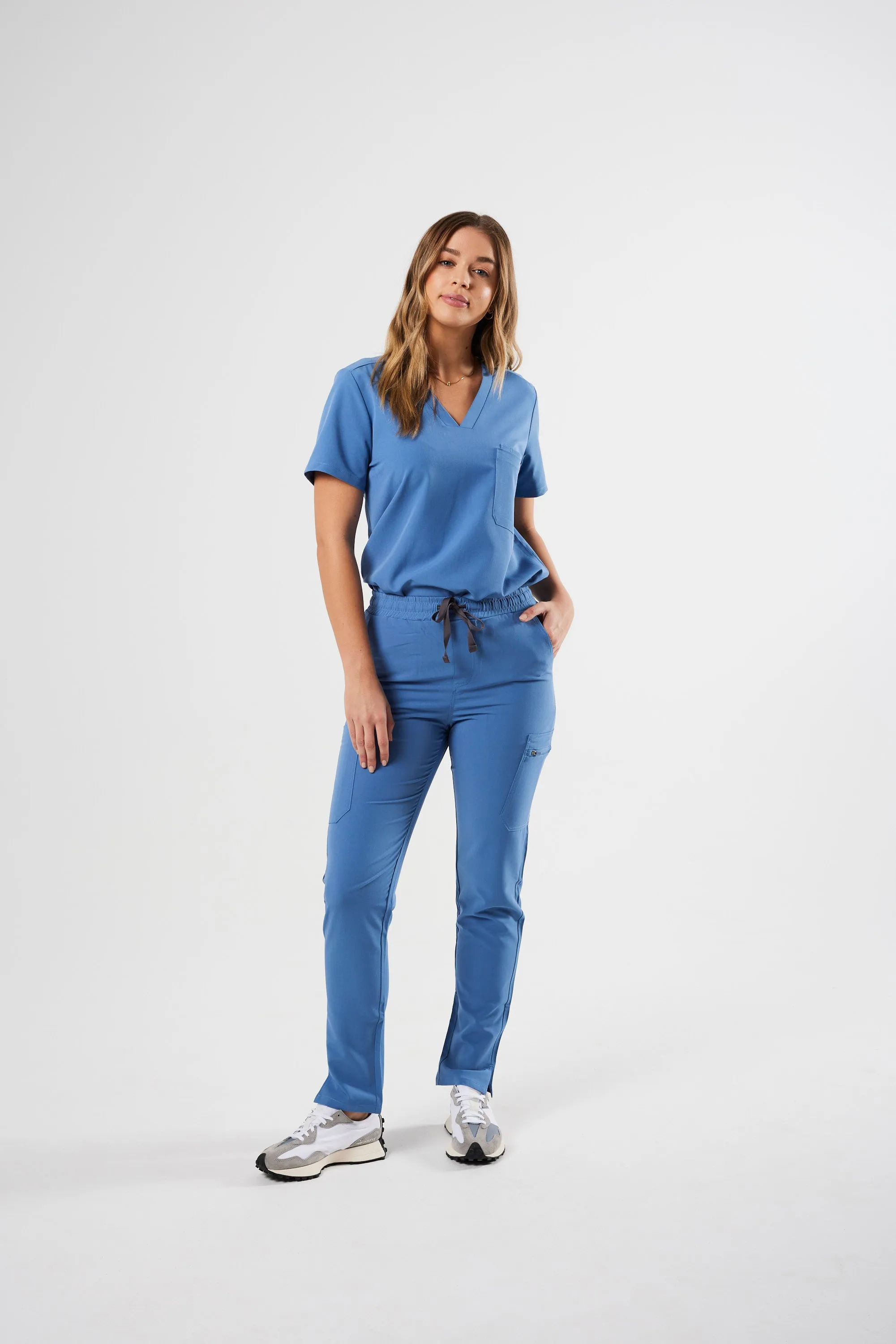 CLASSIC HIGH WAISTED SKINNY STRAIGHT LEG WOMEN'S SCRUB PANTS (CEIL BLUE)