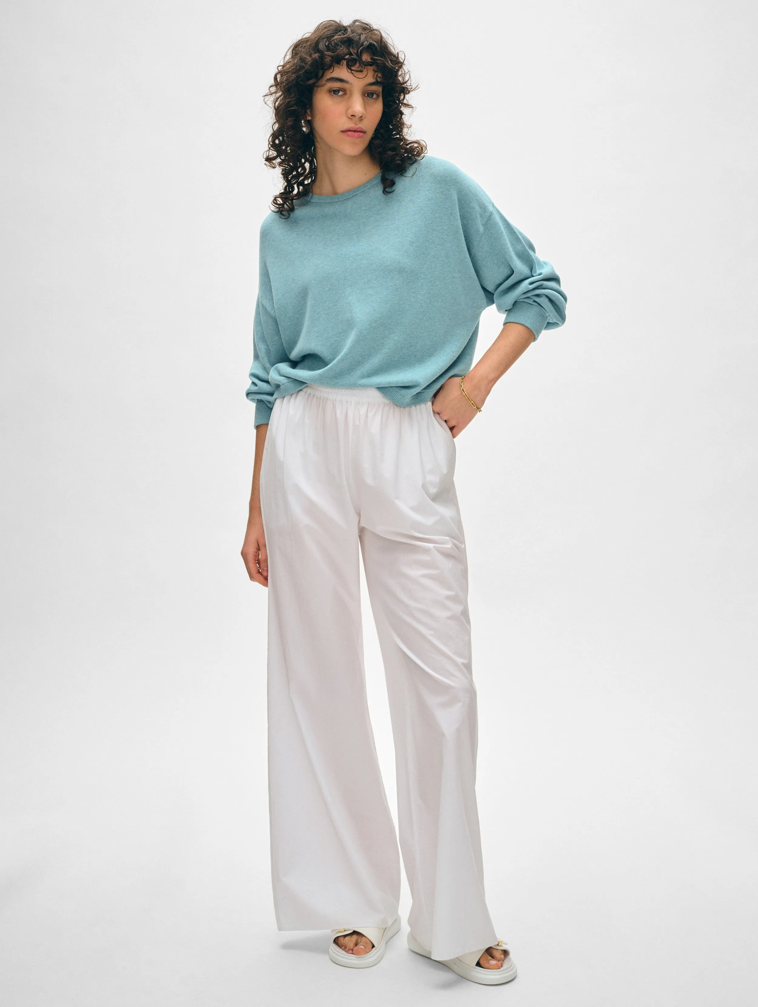 Cotton Linen Drop Shoulder Sweater