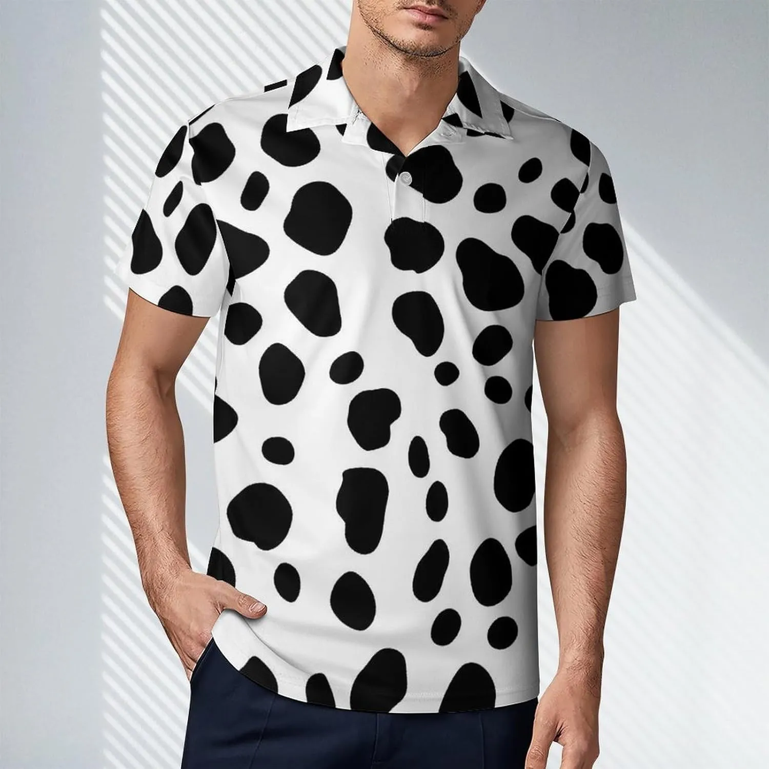 Dalmatian White And Black Pattern Men's Polo-Shirt Regular-Fit Short Sleeve Sports Quick Dry Golf Tennis T-Shirt