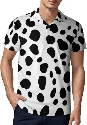 Dalmatian White And Black Pattern Men's Polo-Shirt Regular-Fit Short Sleeve Sports Quick Dry Golf Tennis T-Shirt