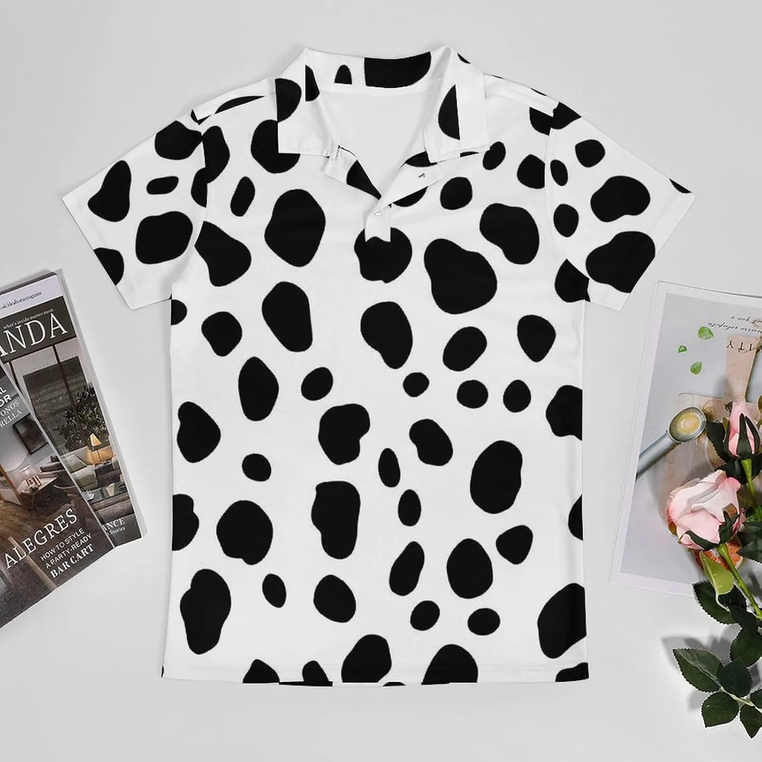 Dalmatian White And Black Pattern Men's Polo-Shirt Regular-Fit Short Sleeve Sports Quick Dry Golf Tennis T-Shirt
