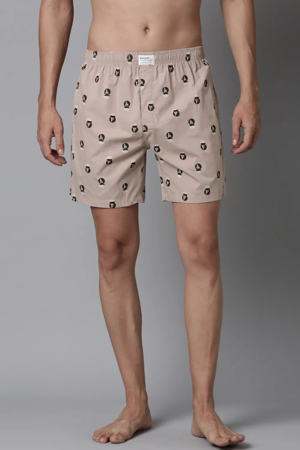 Dark-Tan, Beige & Fern-Green Printed 365 Boxers Triplet Combo