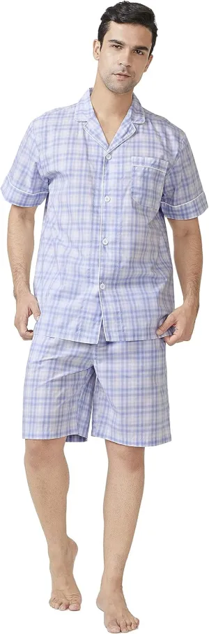DAVID ARCHY Men's Lightweight Sleepwear Woven Cotton Button-Down Short Sleeve Pajamas Set Summer Loungewear