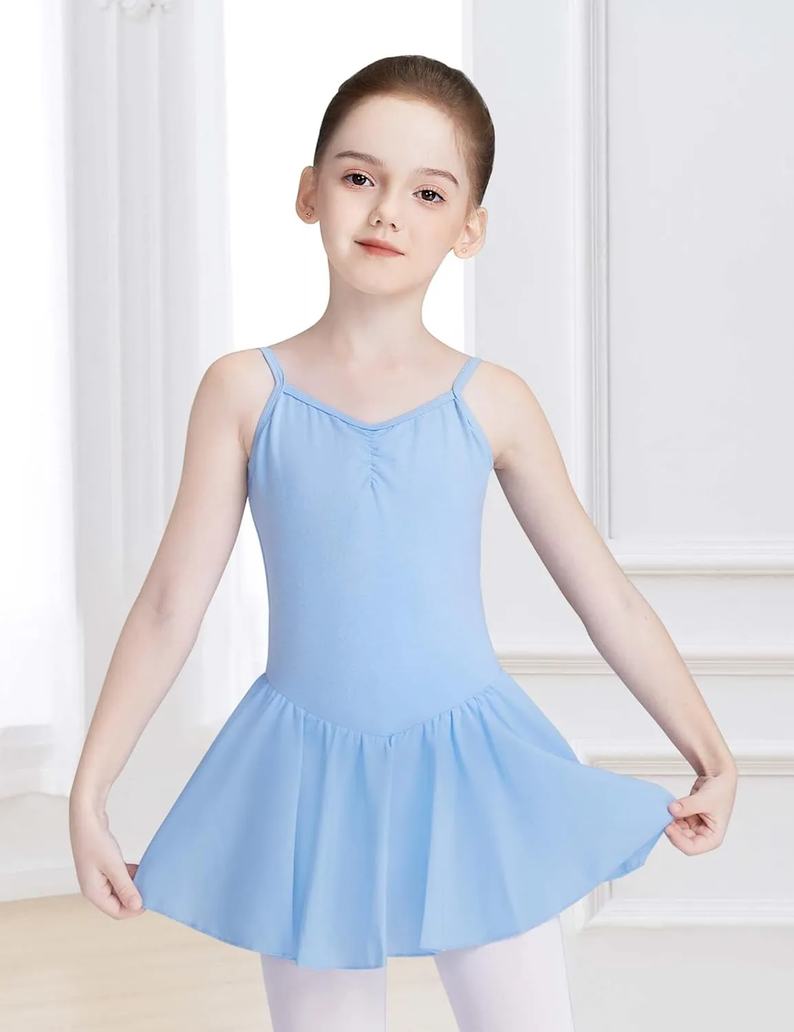 Daydance Skirted Leotards Girls Short Sleeve Leotard Dress for Ballet, Dance