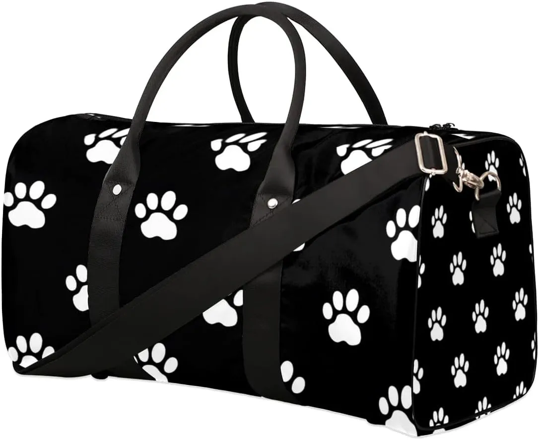 Dog Paw Print Travel Duffel bag for Men Women Weekender Overnight Bag Gym Bag Carry On Luggage Bags for Yoga Workout Sports