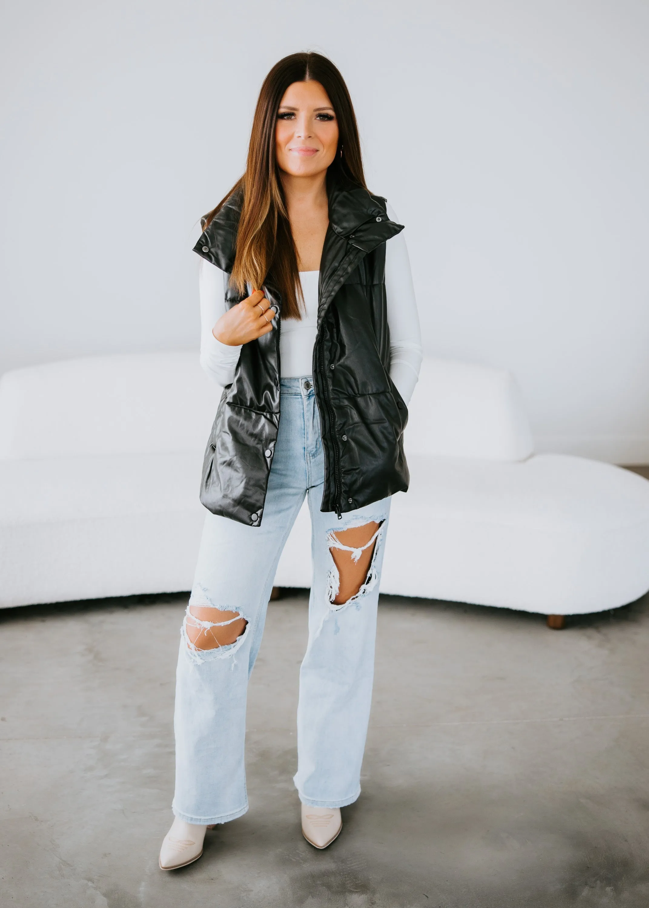 Franklyn Faux Leather Puffer Vest