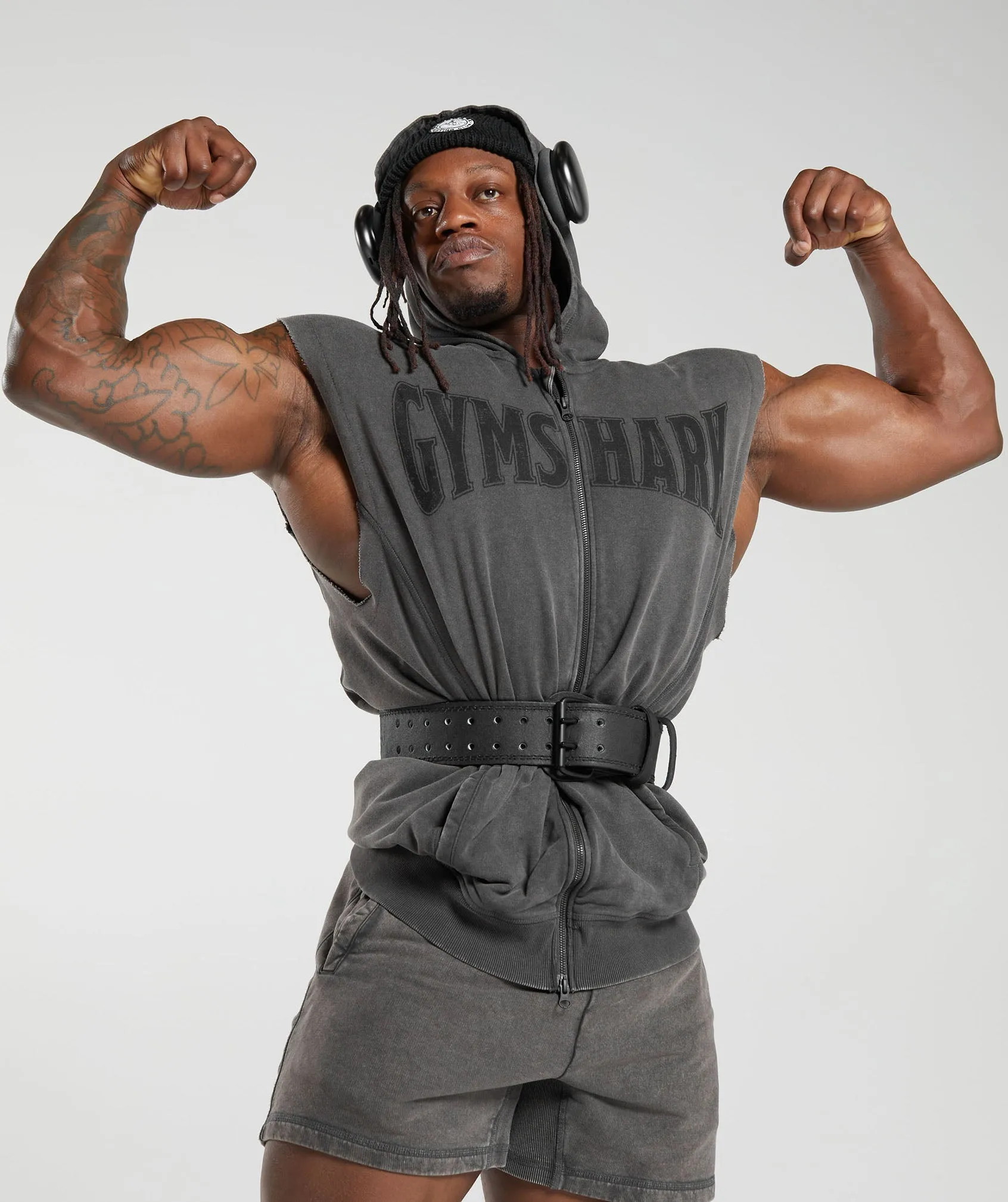 Gymshark Heritage Washed Sleeveless Zip Hoodie - Onyx Grey