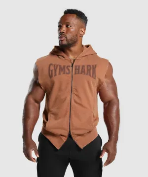 Gymshark Heritage Washed Sleeveless Zip Up Hoodie - Canyon Brown