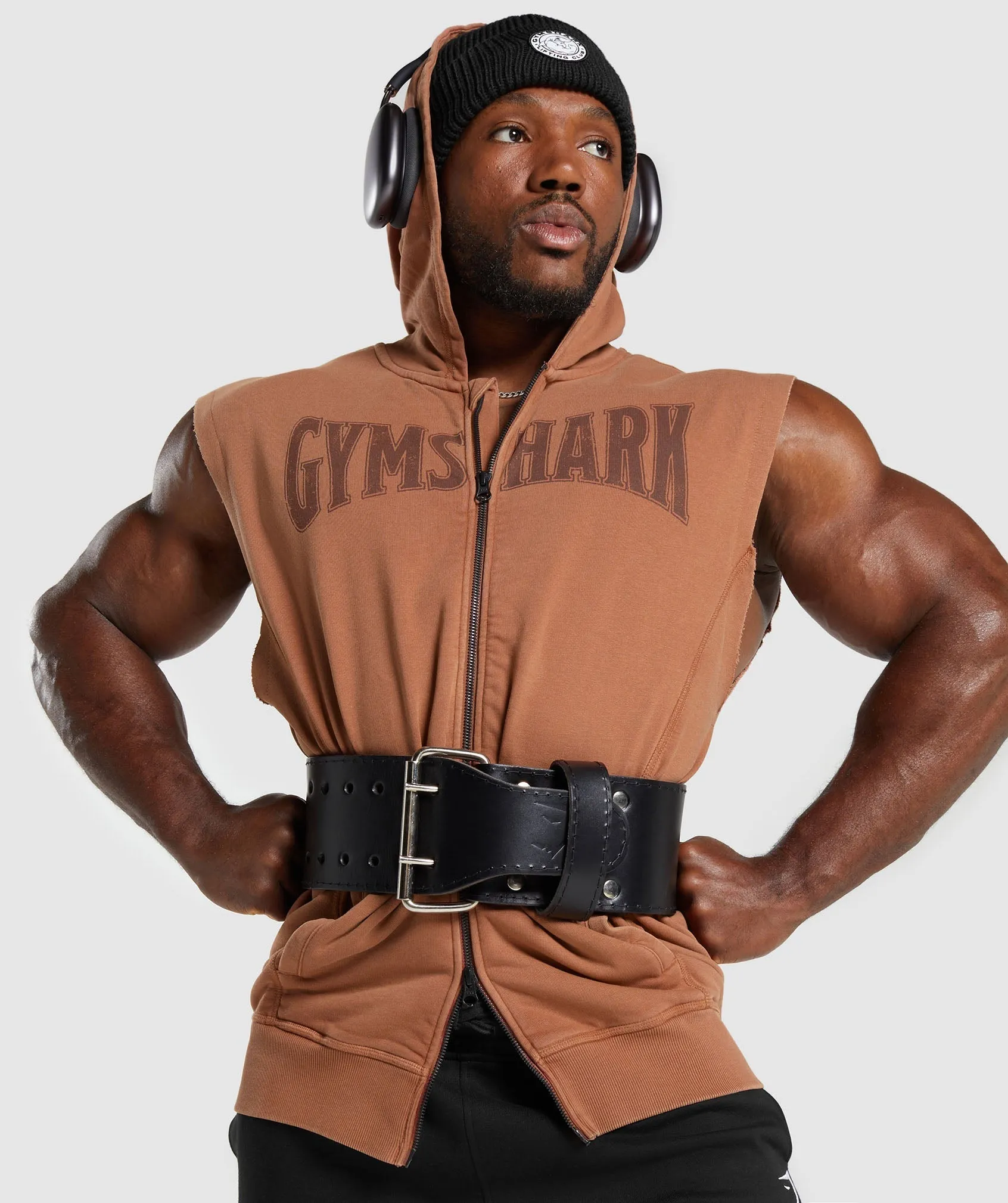 Gymshark Heritage Washed Sleeveless Zip Up Hoodie - Canyon Brown