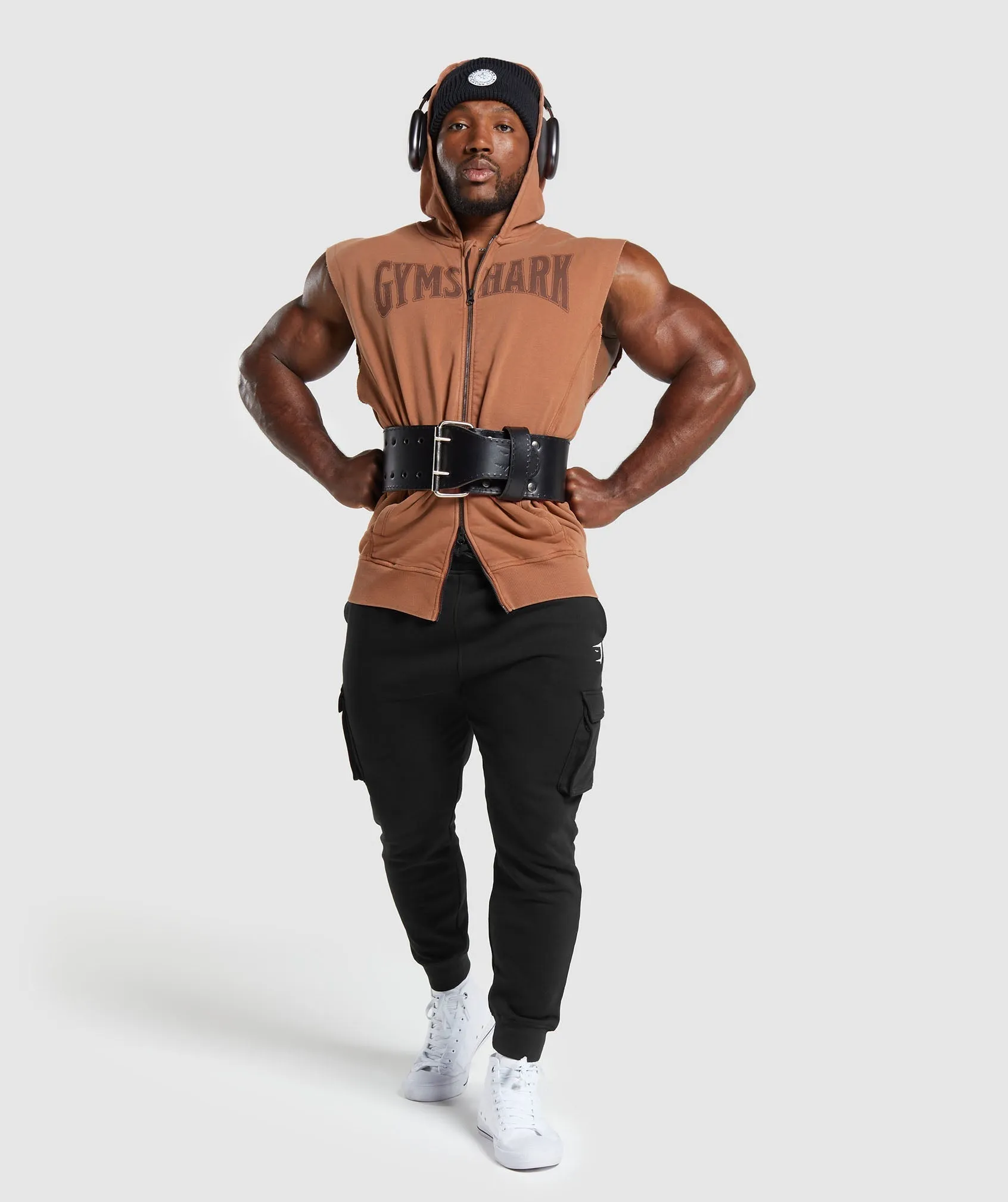 Gymshark Heritage Washed Sleeveless Zip Up Hoodie - Canyon Brown
