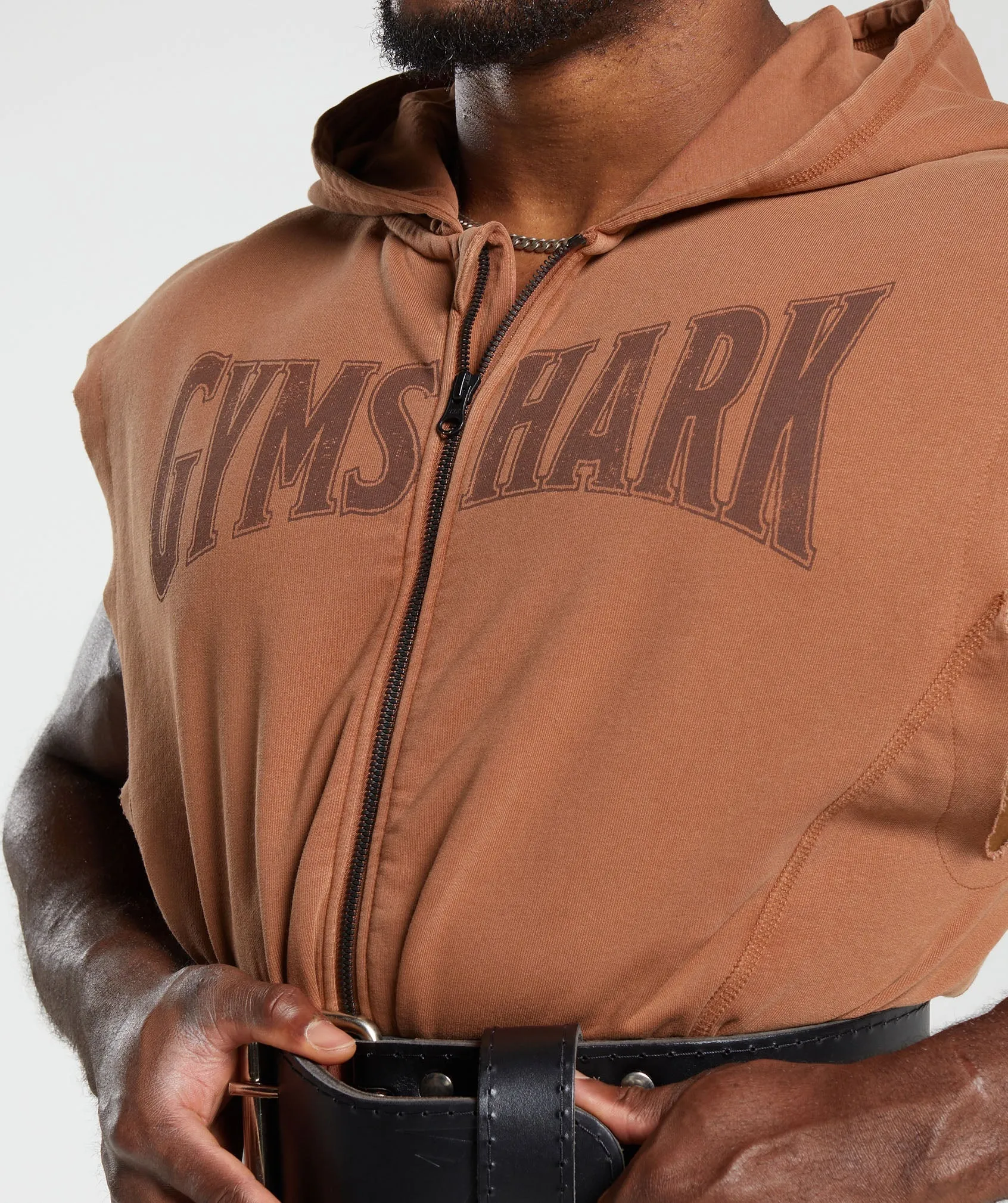 Gymshark Heritage Washed Sleeveless Zip Up Hoodie - Canyon Brown