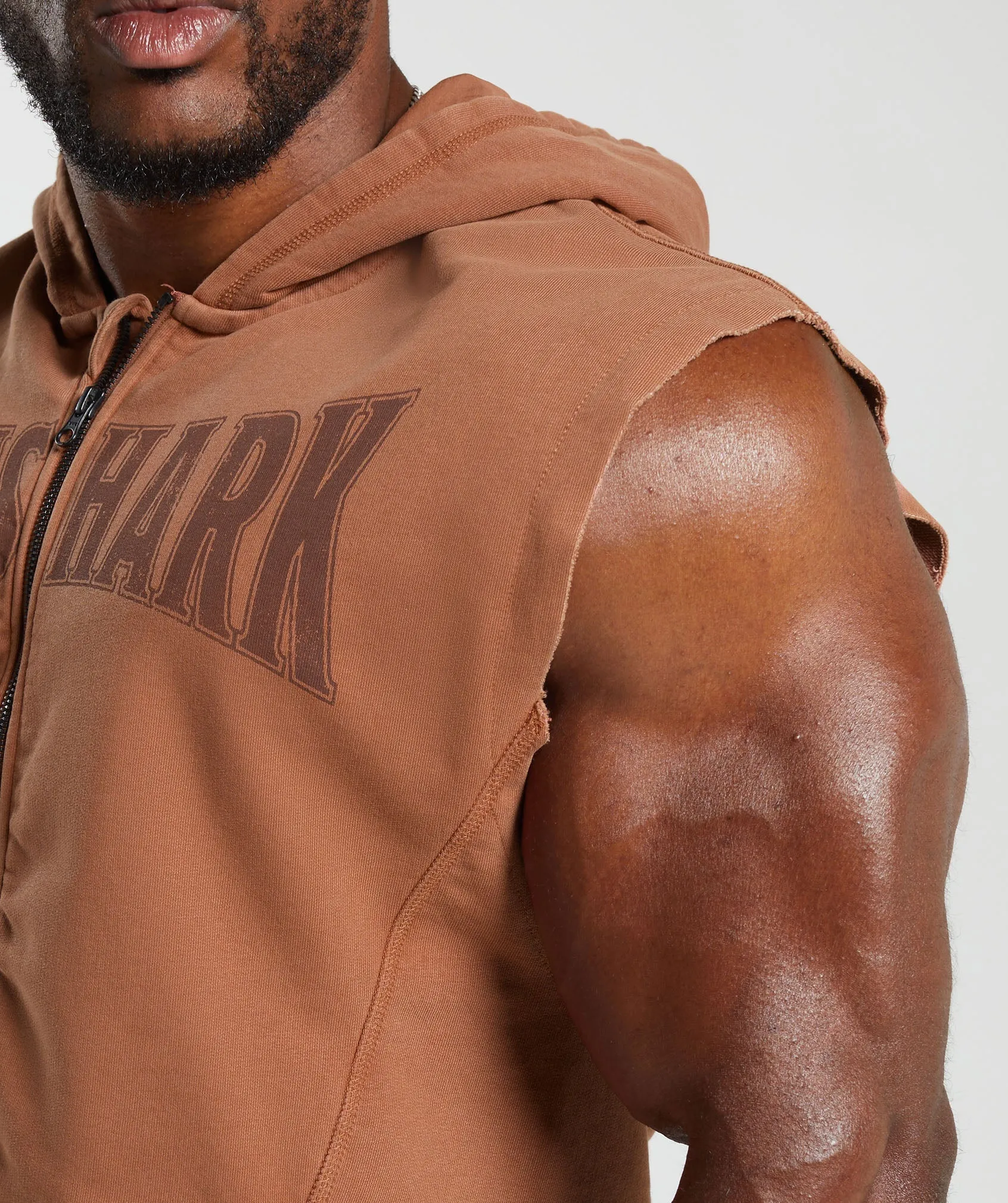 Gymshark Heritage Washed Sleeveless Zip Up Hoodie - Canyon Brown