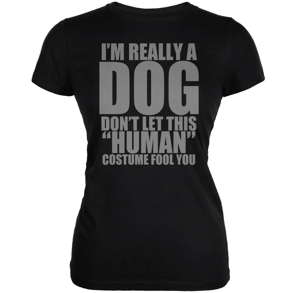 Halloween Human Dog Costume Black Juniors Soft T-Shirt