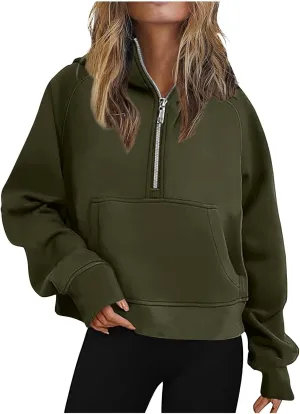 Hoodies for Women Half Zip Long Sleeve Fleece Cropped Sweatshirts Plus Size Loose Casual Fashion Pullover with Pocket