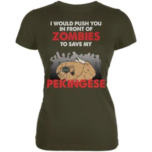 I Would Push You Zombies Pekingese Army Juniors Soft T-Shirt