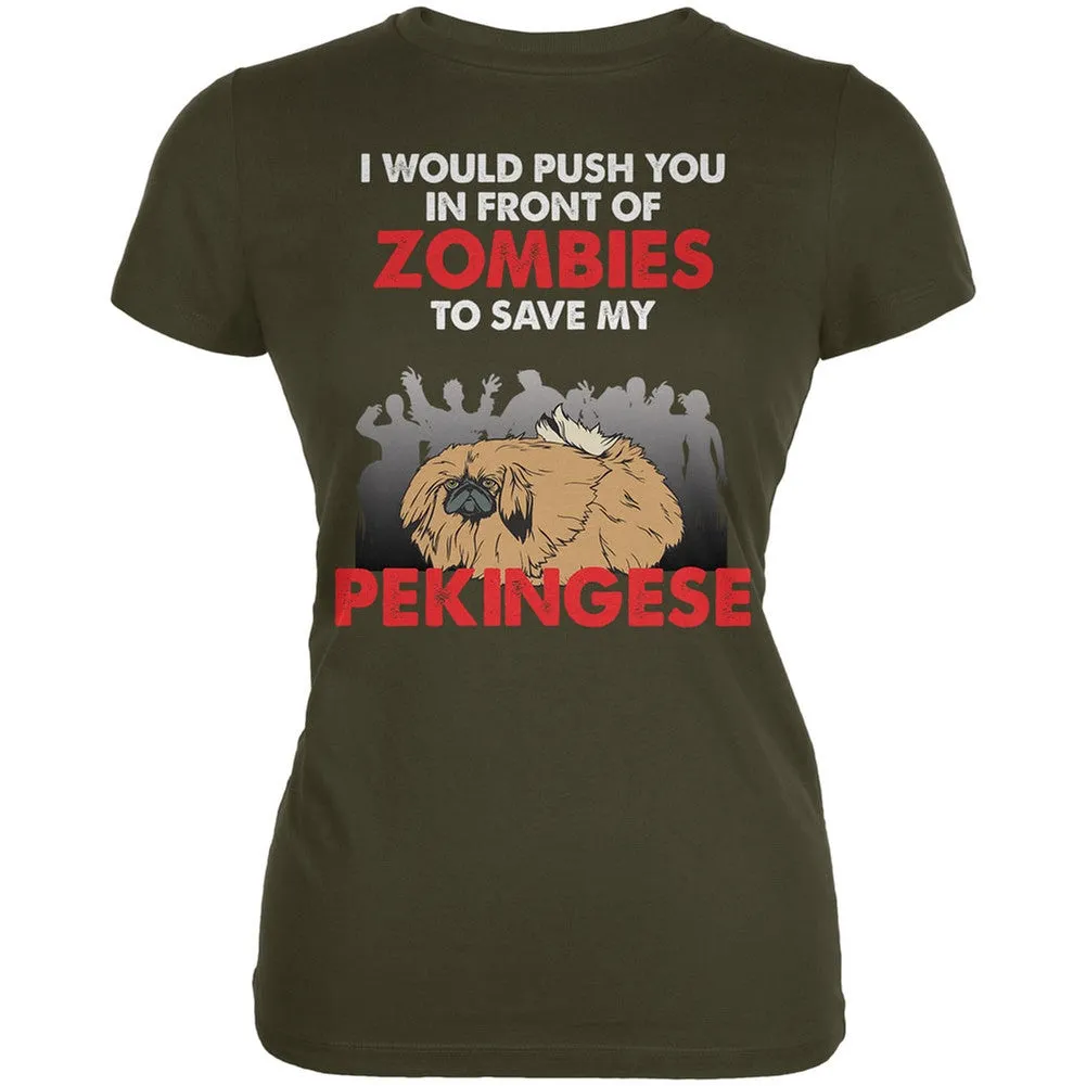 I Would Push You Zombies Pekingese Army Juniors Soft T-Shirt