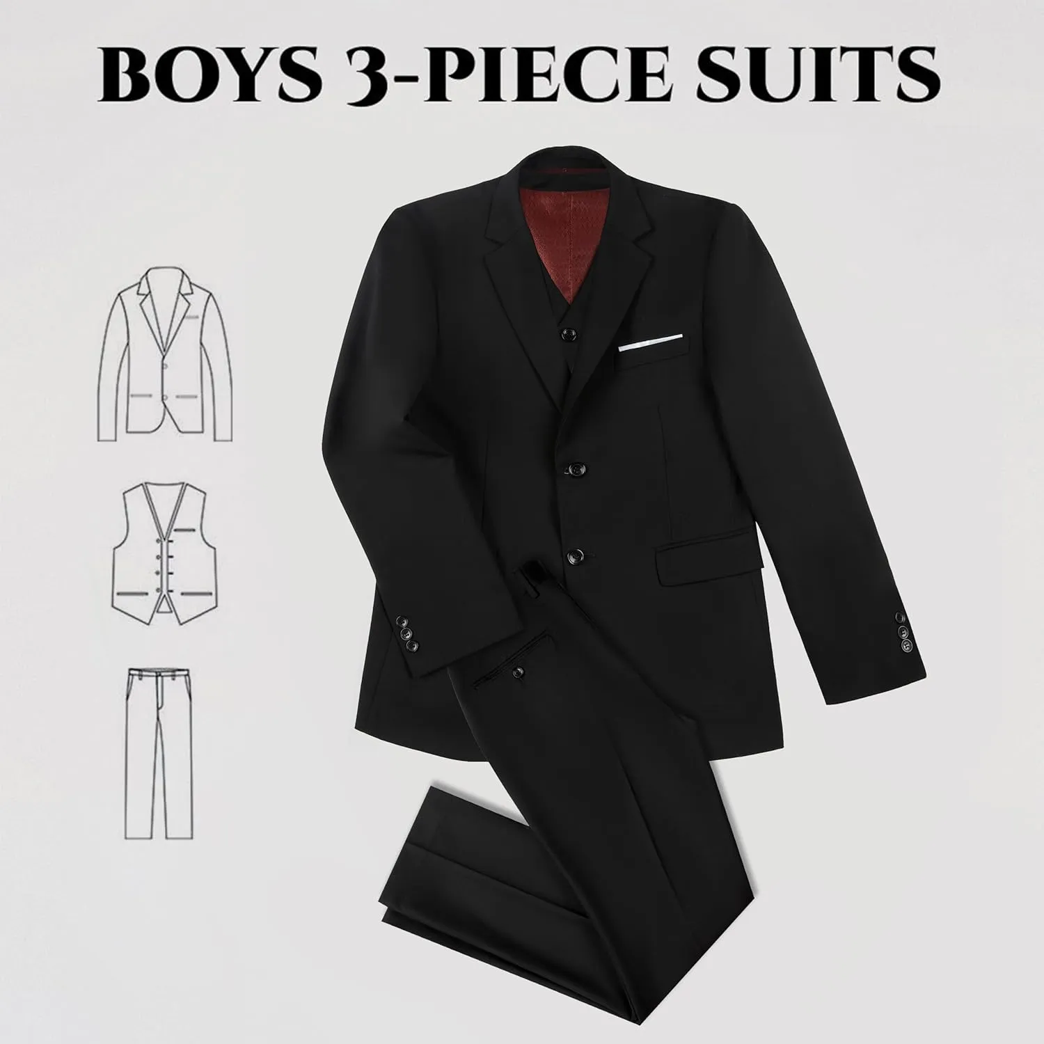 JPF Boy's Formal Suit Set Slim Fit Kids Tuxedo Suits for Wedding Teen Toddler Boy Dress Suit Outfit