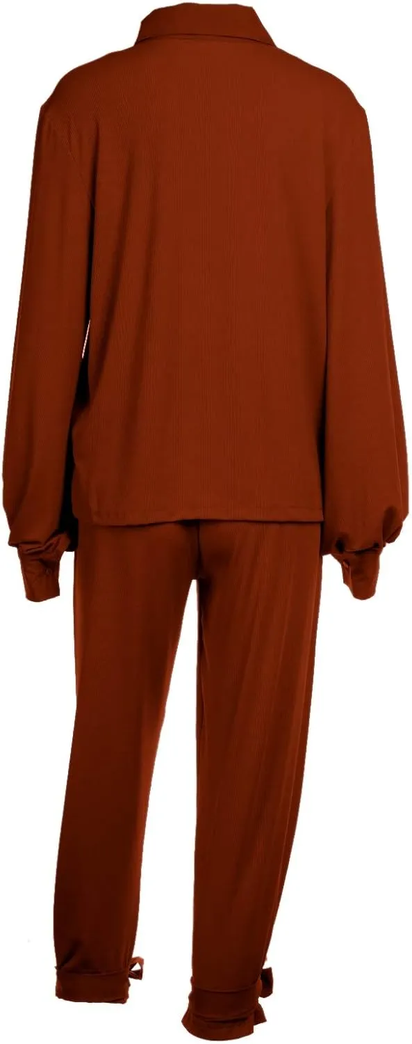 KMBANGI Women Solid 2 Piece Outfits Long Sleeve Loose Shirt Blouse Top Harem Pants Jumpsuit Sets Ladies Casual Suit