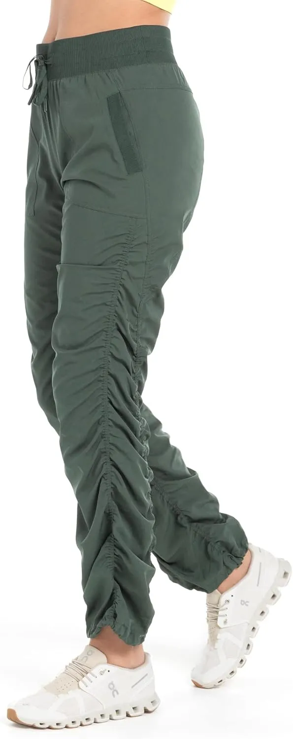 Kyodan Womens Woven Pant with Ribbed Waistband Front Pockets Adjustable