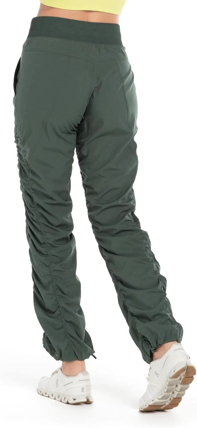 Kyodan Womens Woven Pant with Ribbed Waistband Front Pockets Adjustable