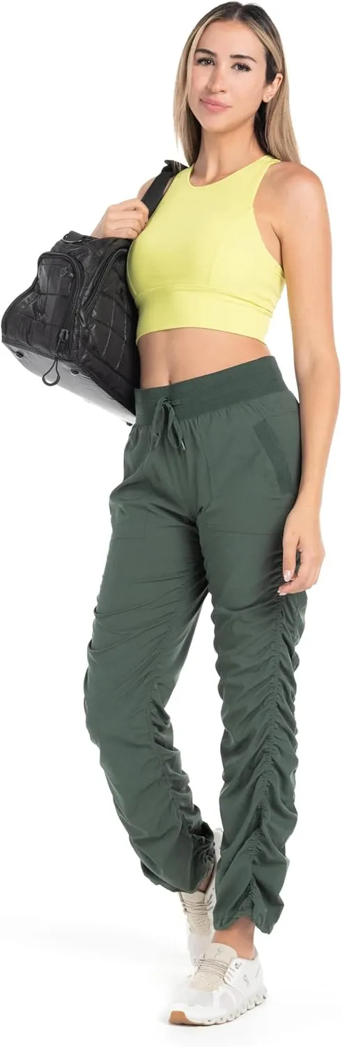 Kyodan Womens Woven Pant with Ribbed Waistband Front Pockets Adjustable