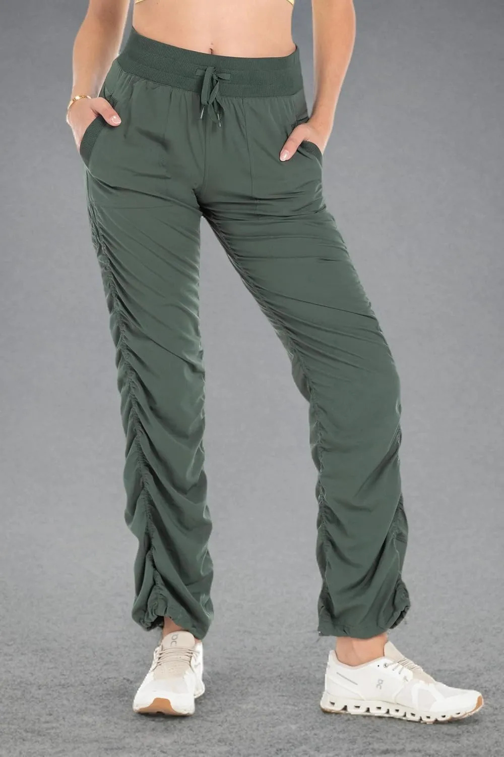 Kyodan Womens Woven Pant with Ribbed Waistband Front Pockets Adjustable