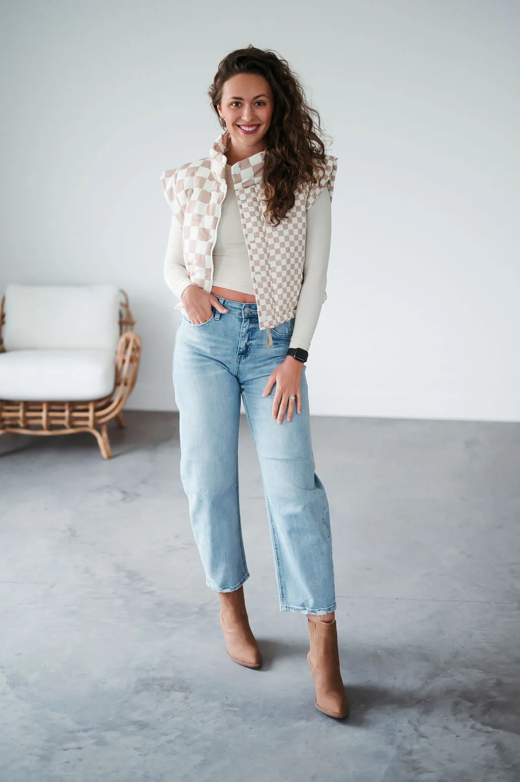 Lea Check Cropped Puffer Vest